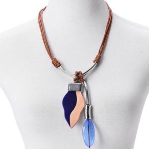 Jewelry - Blue Chroma, Wood Pendant Faux Leather Necklace Jewelry - Blue Chroma, Wood Pendant Faux Leather Necklace